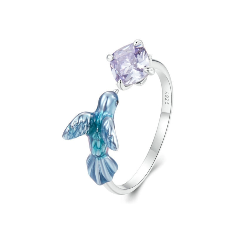 S925 Sterling Silver Platinum-plated Smart Kingfisher Petals Adjustable Open Ring