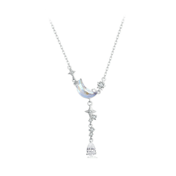 S925 Sterling Silver Platinum Plated Moonfall Star River Tassel Necklace