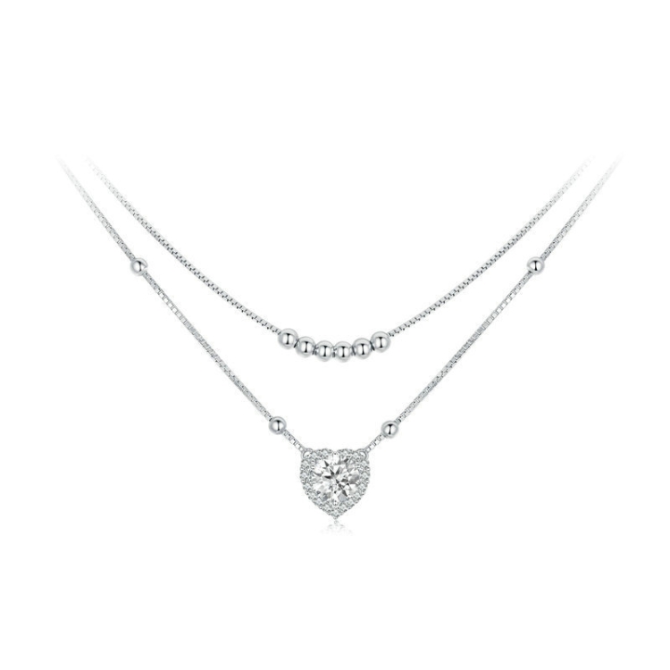 S925 Sterling Silver Platinum Plated Double Layer Moissanite Clavicle Necklace