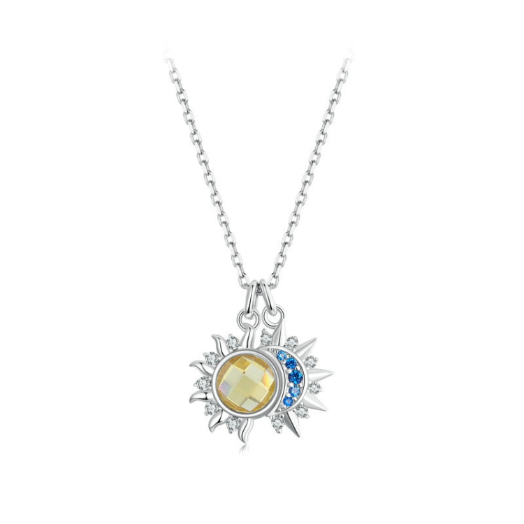 S925 Sterling Silver Platinum Plated Sun Moon and Stars Necklace