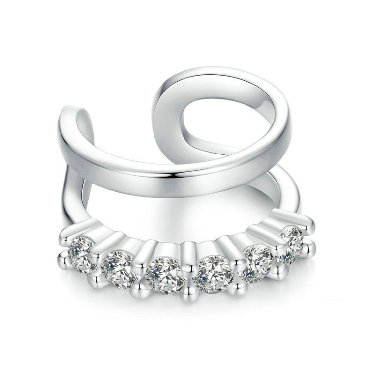 S925 Sterling Silver Zircon Double Layer Single Ear Bone Clip Earrings
