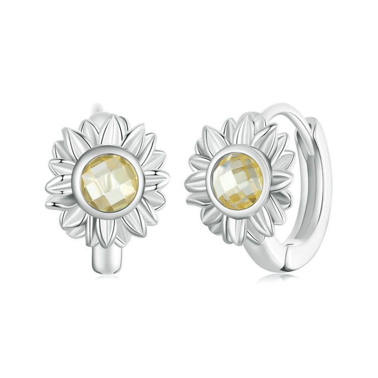 S925 Sterling Silver Women Sunflower Earrings Jewelry