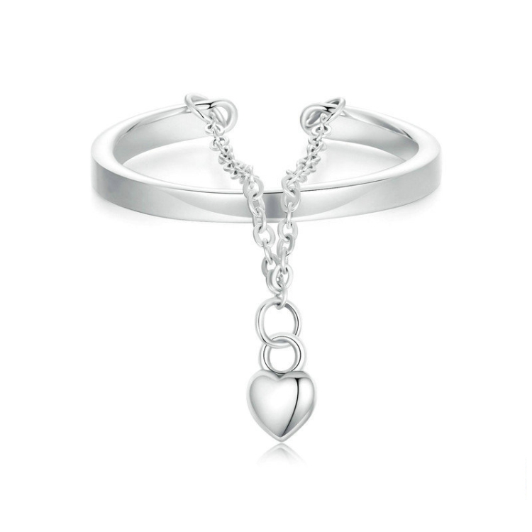 S925 Sterling Silver Love Chain Open Adjustable Ring