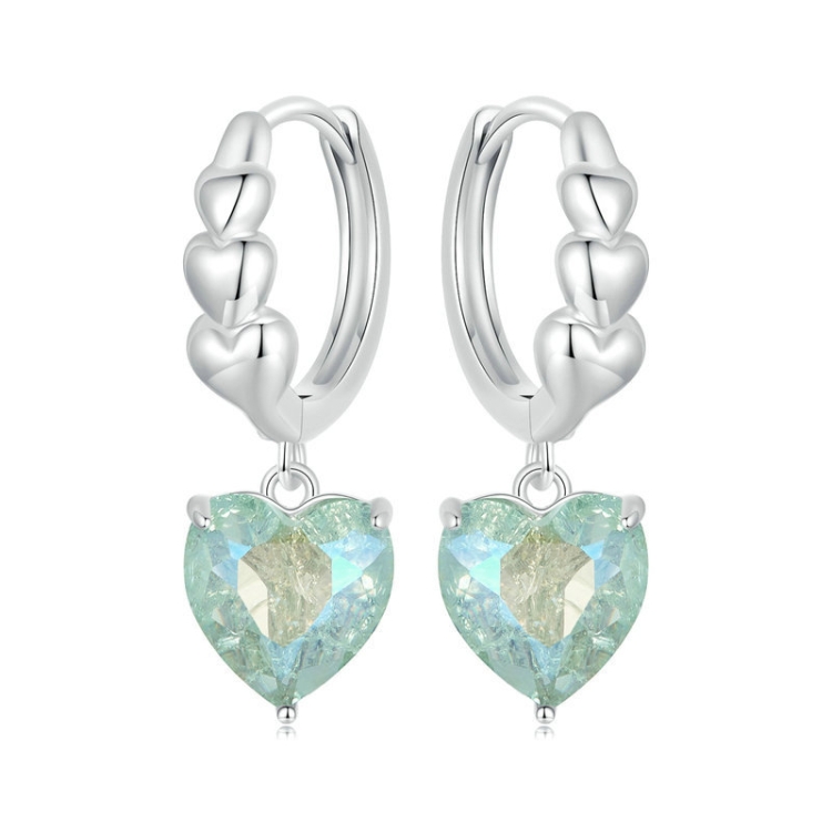 S925 Sterling Silver Blue Green Ice Zirconium Heart Shaped Women Earrings