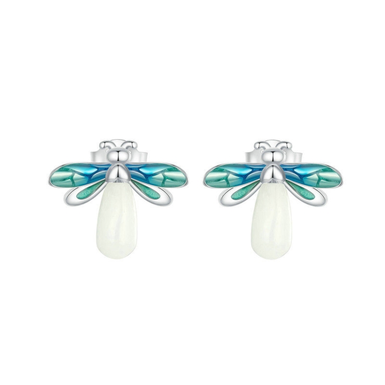 S925 Sterling Silver Platinum Plated Firefly Luminous Ring Earrings