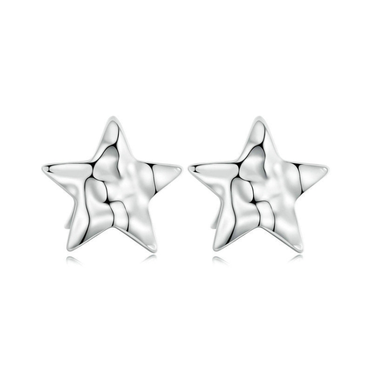 S925 Sterling Silver Pleated Texture Five-pointed Star Women Earrings