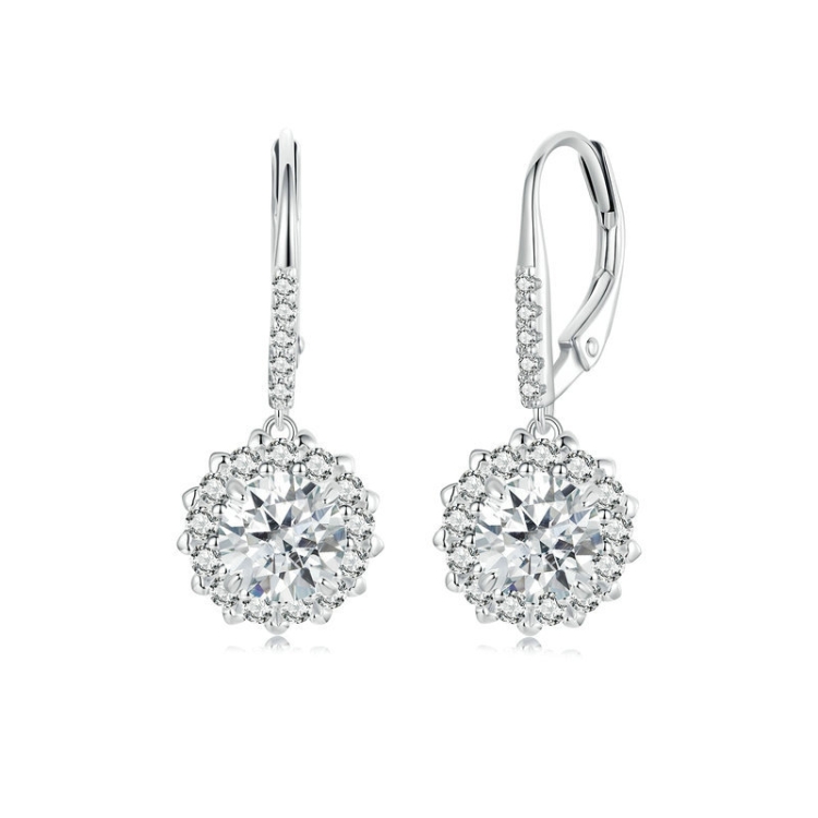 S925 Sterling Silver Platinum Plated Moissanite Women Earrings