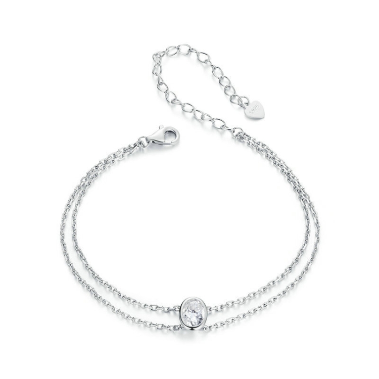 S925 Sterling Silver Platinum Plated Moissanite Double Layer Bracelet