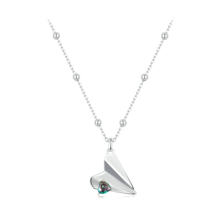 S925 Sterling Silver Paper Airplane Necklace Valentine Day Platinum-plated Jewelry