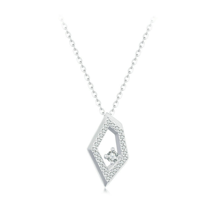 S925 Sterling Silver Platinum Plated Square Geometric Sparkling Necklace