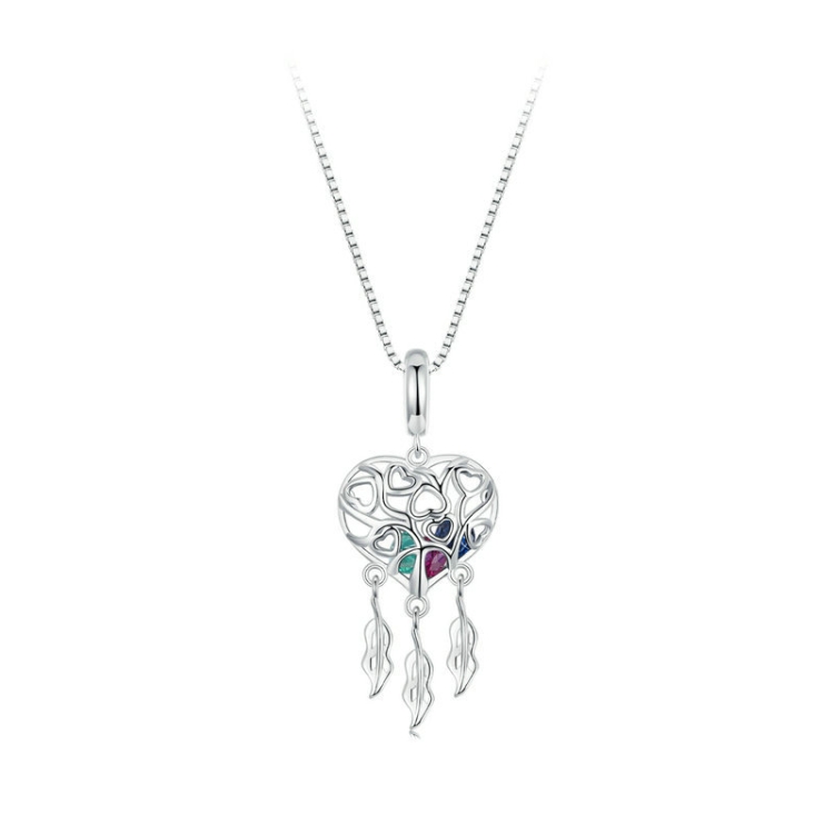 S925 Sterling Silver Platinum-plated Love Tree Of Life Dream Catcher Necklace
