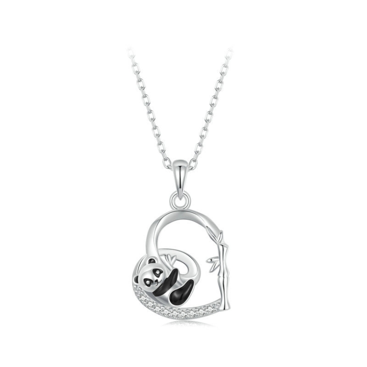 S925 Sterling Silver Platinum Plated Love Panda Necklace