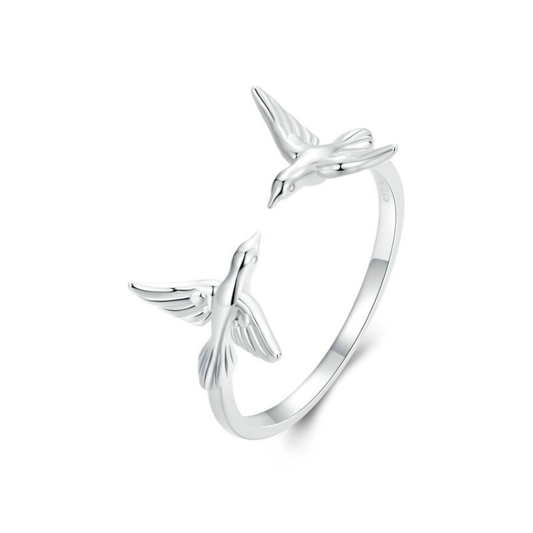 S925 Sterling Silver Platinum Plated Bird Opening Adjustable Ring