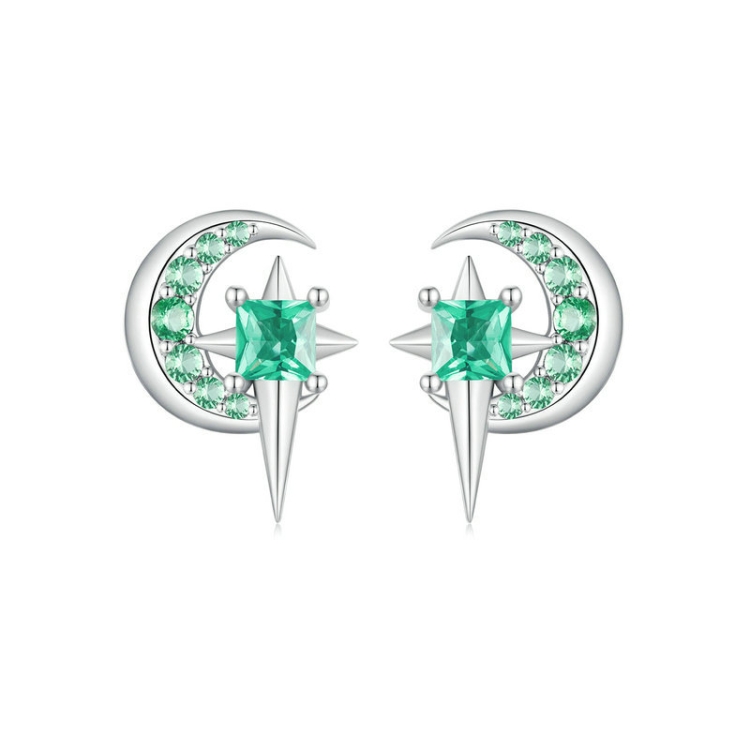 S925 Sterling Silver Platinum Plated Fresh Star Moon Earrings