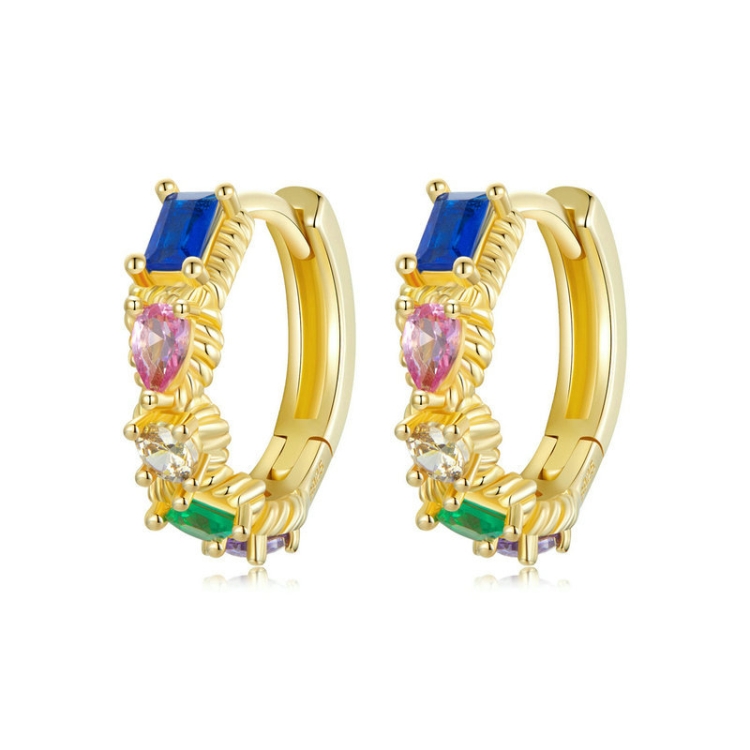 S925 Sterling Silver Gold Plated Zircon Colorful Earrings