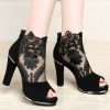 Summer Women Chunky Heel Peep Toe Sandals Sexy Lace High Heels