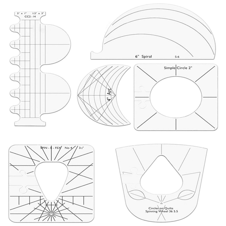 6 In 1 Quilting Templates Sewing Machine Ruler Transparent Acrylic Patchwork Ruler Tool