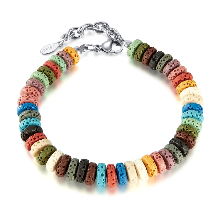 Stainless Steel Chain Colorful Volcanic Stone Bracelet