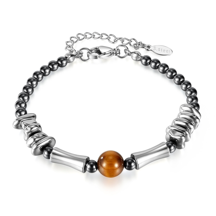 Personalized Stainless Steel Black Gallstone Tiger Eye Stone Bracelet