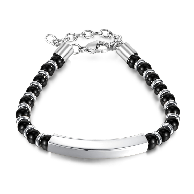 OPK GS1552 Stainless Steel Onyx Beaded Bracelet