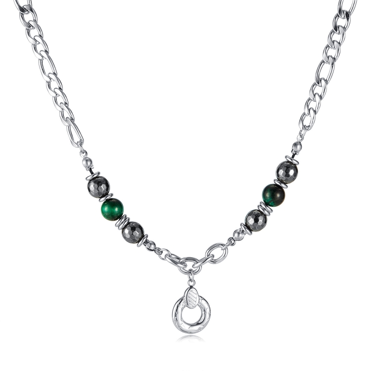 Personalized Hip Hop Geometric Pendant Stainless Steel Chain Spliced Tiger Eye Stone Necklace