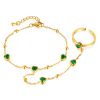 2 In 1 Emerald Heart Zirconia Stainless Steel Ring Bracelet