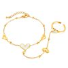 2 in 1 Simple Stainless Steel Hand Back Chain Love Heart Ring Bracelet Integrated Hand Jewelry