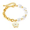 OPK GS1564 Stainless Steel Flower Pendant Pearl Bracelet