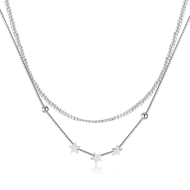 OPK GX2432 Stainless Steel Double Stacked Pentagram Necklace