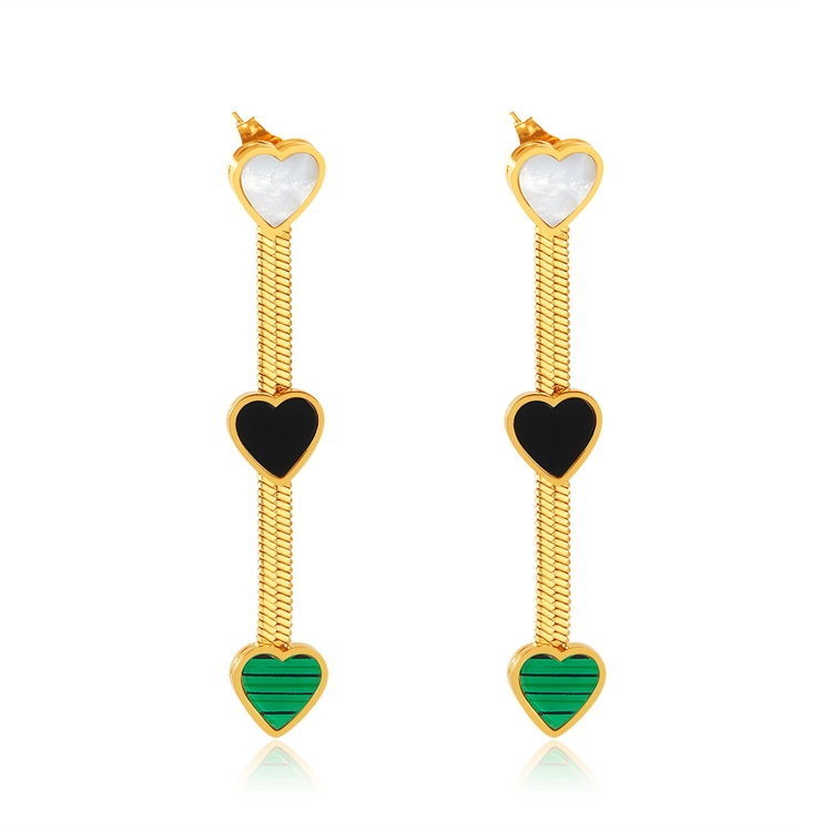 1pair Vintage Stainless Steel Snakebone Chain Long Heart Tassel Earrings