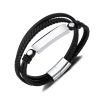 Simple Stainless Steel Glossy Multi-Layer Braided Leather Bracelet