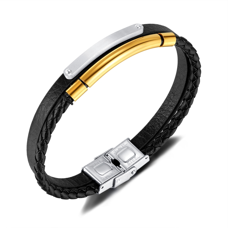 Stainless Steel Minimalist Glossy Double Leather Woven Bracelet