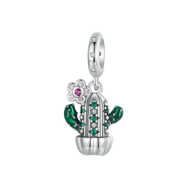 S925 Sterling Silver DIY Desert Cactus Potted Pendant Beads