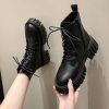 Spring Autumn Women Ankle Boots Platform Zipper Punk Thick Sole Lace Up Combat Boots