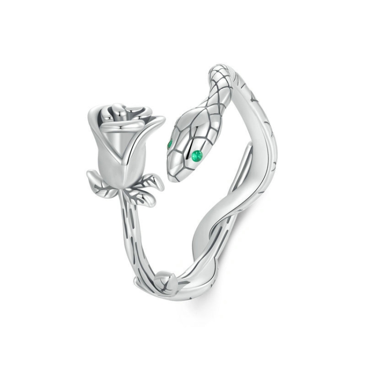 S925 Sterling Silver Platinum-plated Snake Rose Open Ring