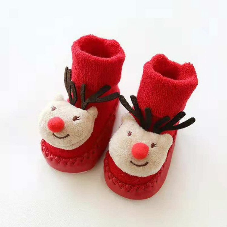 Thicken Baby Toddler Shoes Socks Children Cartoon Doll Christmas Terry Skin Socks