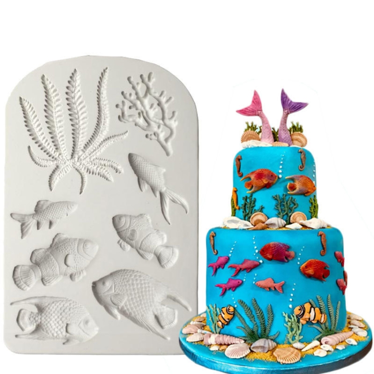 2 PCS Fondant Chocolate Dry Pes Fish Model Marine Animal Silicone Mould