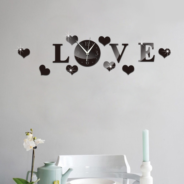 Creative LOVE Clock Acrylic Mirror DIY Wall Sticker