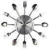 Cutlery Metal Kitchen Wall Clock Spoon Fork Creative Quartz Wall Mounted Clocks Modern Design Decorative Horloge, Silver