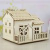 Creative Wooden Night Light Villa Money Coin Storage Box, Random Pattern Delivery