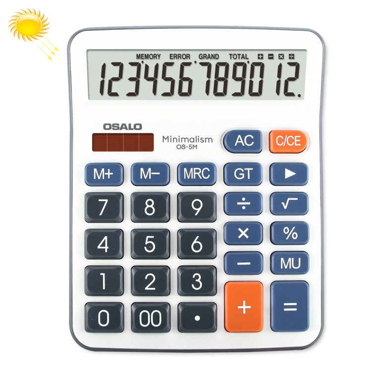 OSALO OS-5M 12 Digits Desktop Calculator Solar Energy Dual Power Calculator