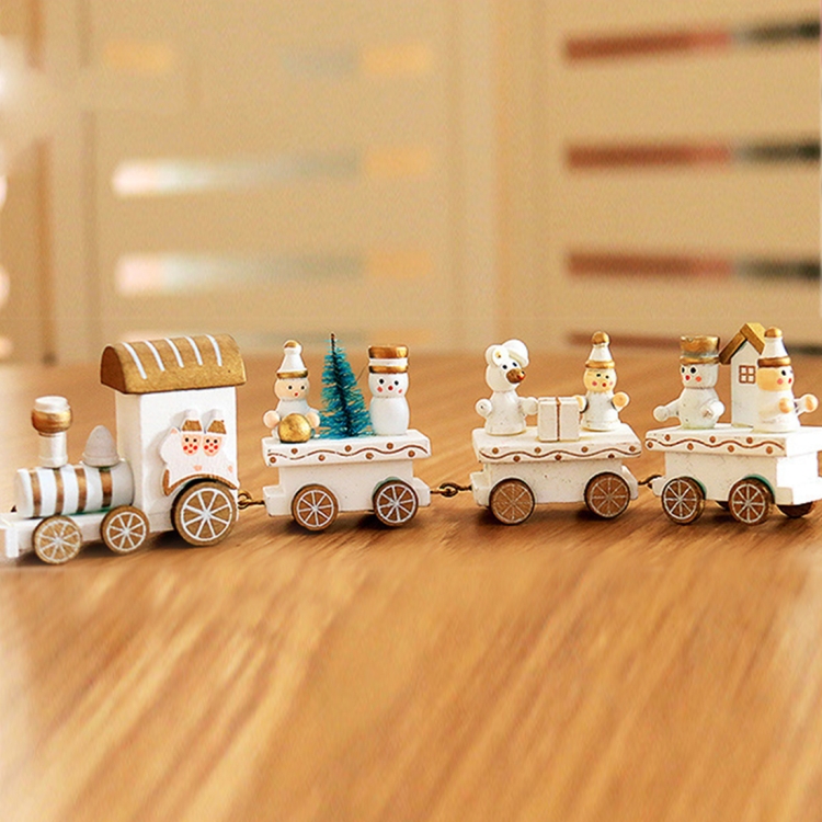 Christmas Dinner Table Decoration, Wooden Trains Children Kindergarten Christmas Decoration Ornaments Gifts