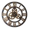 Retro Wooden Round Single-sided Gear Clock Rome Number Wall Clock, Diameter: 40cm