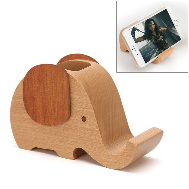 Wooden Cute Elephant Multi-functional Offical Mini Lazy Bracket Phone Holder Pen holder