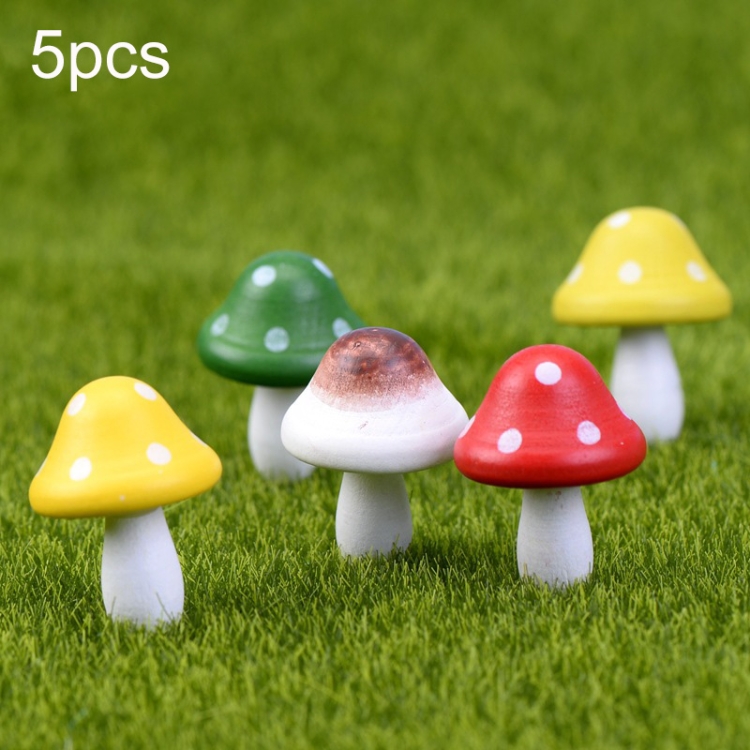 5pcs Woody Mushroom Wooden Mini Mushrooms Decoration Crafts Micro-landscape Ornaments Accessories Multi-meat Ornaments, Random Color Delivery