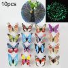 10pcs Fashion Luminous Butterfly with Brooch Simulation Fridge Magnets Wall Sticker Garden Decoration, Random Color Delivery