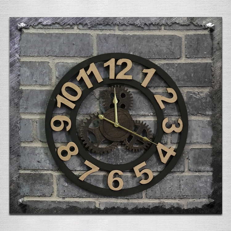 Originality American Industrial Style Wood Vintage Old Gear Wall Clock