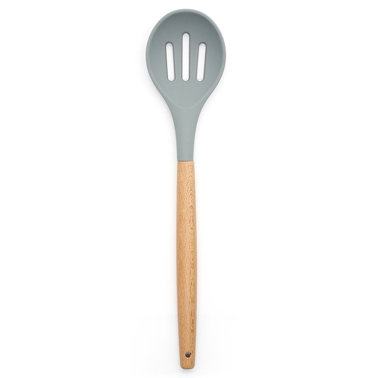 Silicone Wood Handle Leak Soup Spoon Heat-resistant Cooking Colander Spoon Kitchen Tools
