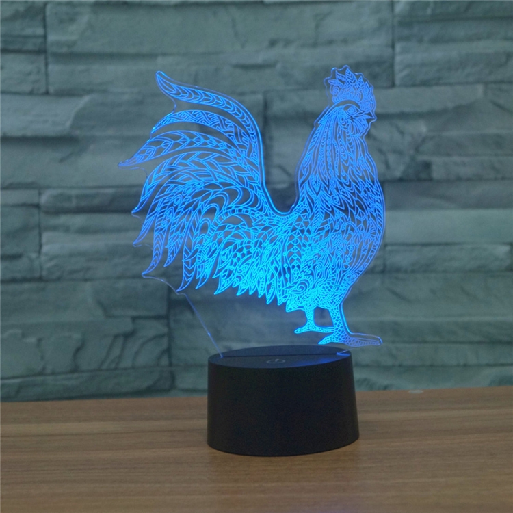 Cock Shape 3D Colorful LED Vision Light Table Lamp, Charging Touch Version