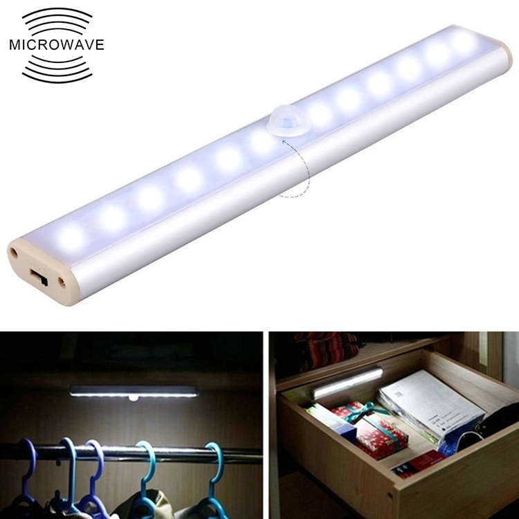 2W 12 LEDs White Light Wide Screen Intelligent Human Body Sensor Light LED Corridor Cabinet Light, USB Charging Version